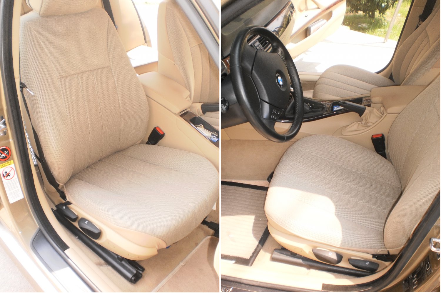 TWO FRONT CUSTOM TAN CLASSIC SYNTHETIC CAR SEAT COVERS (Fits BMW 3 E36