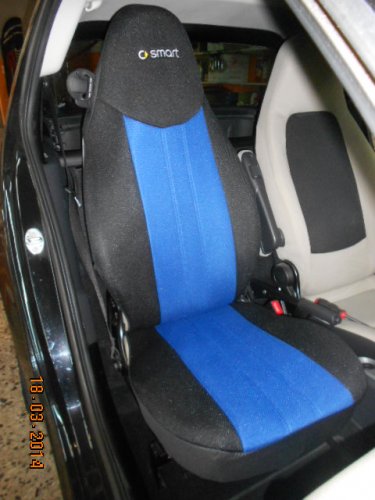 TWO FRONT CUSTOM SYNTHETIC BLUE BLACK CAR SEAT COVERS fits SMART FORTWO 2007-2014 451