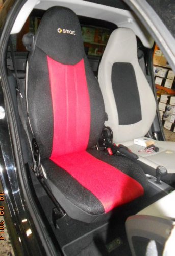 TWO FRONT CUSTOM SYNTHETIC RED BLACK CAR SEAT COVERS fits SMART ROADSTER