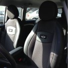 TWO FRONT BLACK LEATHERTTE & GRAY BLACK FISHNET CAR SEAT COVERS (Fits NEW MINI 2001-.....2 doors)
