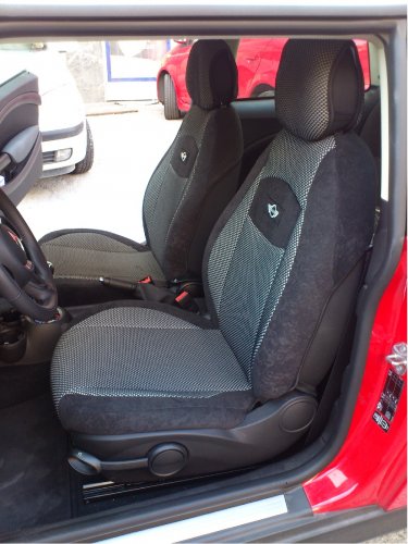 GRAY BLACK FISHNET & BLACK VELOUR TWO FRONT CUSTOM CAR SEAT COVERS (Fits NEW MINI 2001-... )