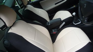 TWO FRONT SUGAR BLACK LEATHERTTE CAR SEAT COVERS (Fits Peugeot 207cc CABRIOLET)