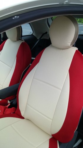 MIX LEATHERETTE & SYNTHETIC TWO FRONT CUSTOM SUGAR RED CAR SEAT COVERS fits FIAT 500 2door