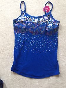 Justice girls BLUE CAMI TANK TOP size 18 with BEAUTIFUL Sequin On Front~~NWT
