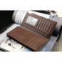 Men Long Brown Leather Wallet Pockets Card Clutch Center Bifold Purse