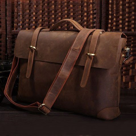Antique Distressed Cow leather Briefcase Laptop Messenger Bag Ipad 14" 15" Laptop 15" Macbook Bag