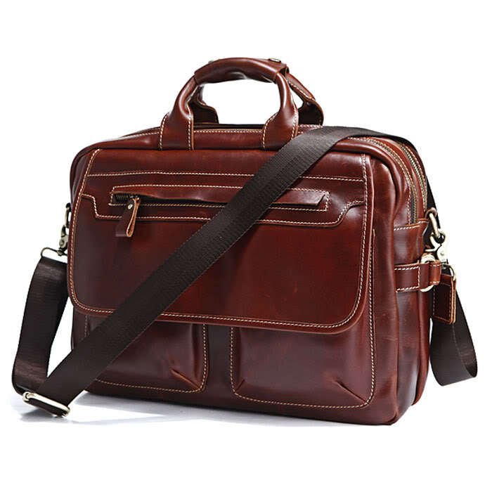 Handmade Genuine Leather Briefcase Messenger Bag 14" Laptop 15" MacBook Bag Travel Bag in Red Brown