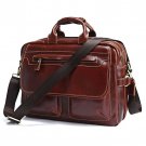 Handmade Genuine Leather Briefcase Messenger Bag 14" Laptop 15" MacBook Bag Travel Bag in Red Brown