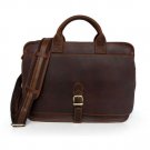 100% Handmade Crazy Horse Leather Briefcase Messenger Laptop Macbook Bag Dark Brown Color