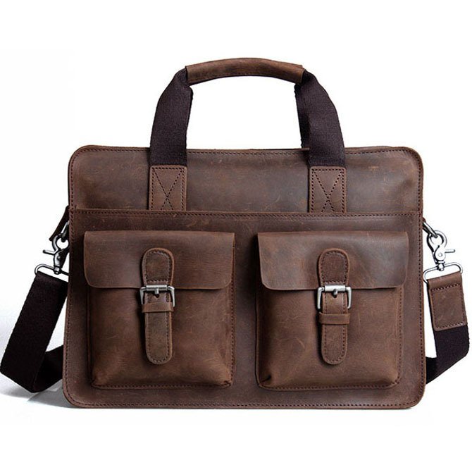 Handmade Crazy Horse Leather Briefcase Messenger Shoulder Bag 13"14" Laptop Macbook Ipad Bag