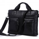Hot Selling Vintage Leather Men's Black Briefcase 15" Laptop Bag Messenger Handbag in Black