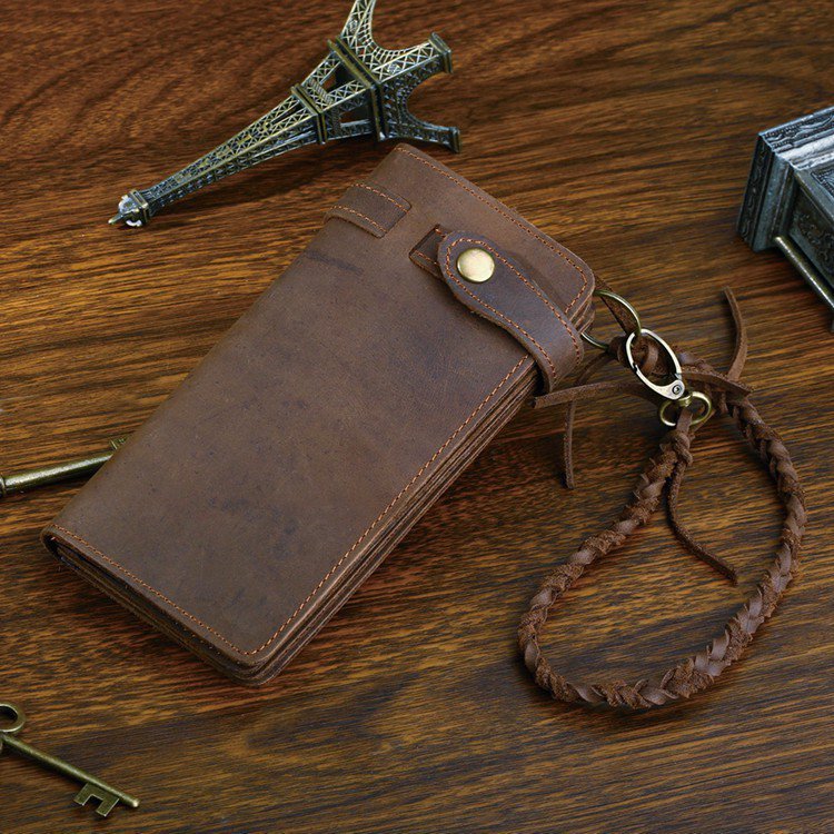 Distressed Genuine Leather Purse Long Wallet Card Holders Change Pocket iPhone Case - K80-31