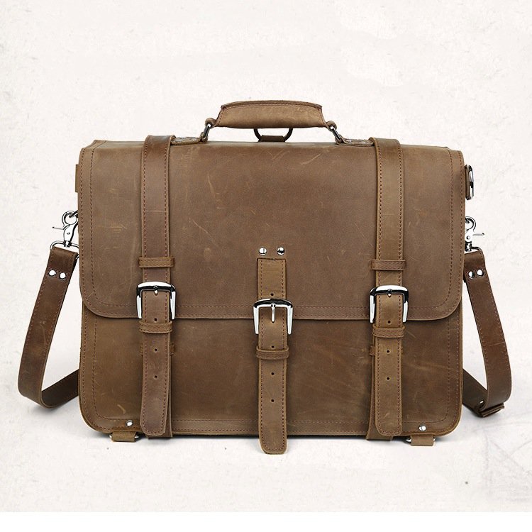 LARGE Distressed Leather Briefcase Handbag/Backpack/Travel/Laptop Bag ...