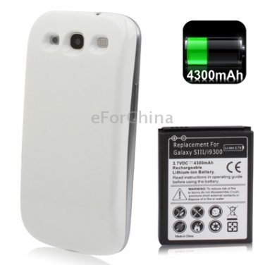 Samsung Galaxy S3 Battery Replacement 4300mAh Back Door Cover White
