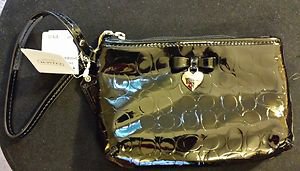 Coach Embossed Liquid Gloss Medium Wristlet Black Patent Clutch Style #49562 NWT