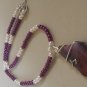 Wire wrapped unusual shaped agate on bead necklace