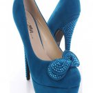 Turquoise Velvet Beaded Bow Platform