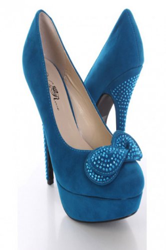 Turquoise Velvet Beaded Bow Platform