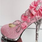 High Heel Fashion Pump Flowers & Rhinestones