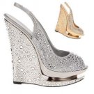 High Heel Crystal Platform Wedges