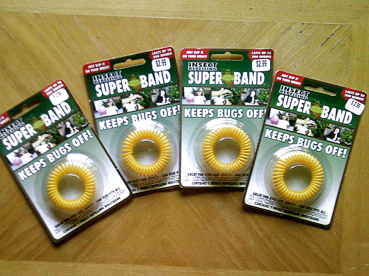 4 New INSECT REPELLING SUPER BAND Wristbands, Keeps Bugs Off, One size fits all