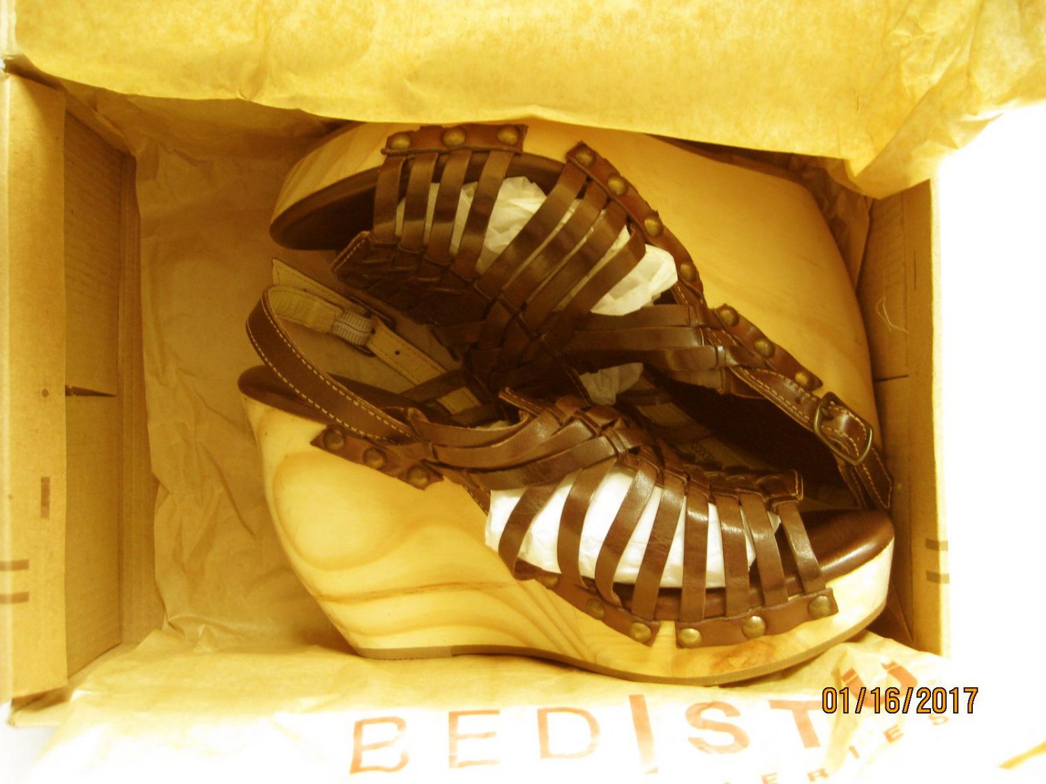 New Bed Stu Womens Esther Leather Wedge Heels Size 8.5 M