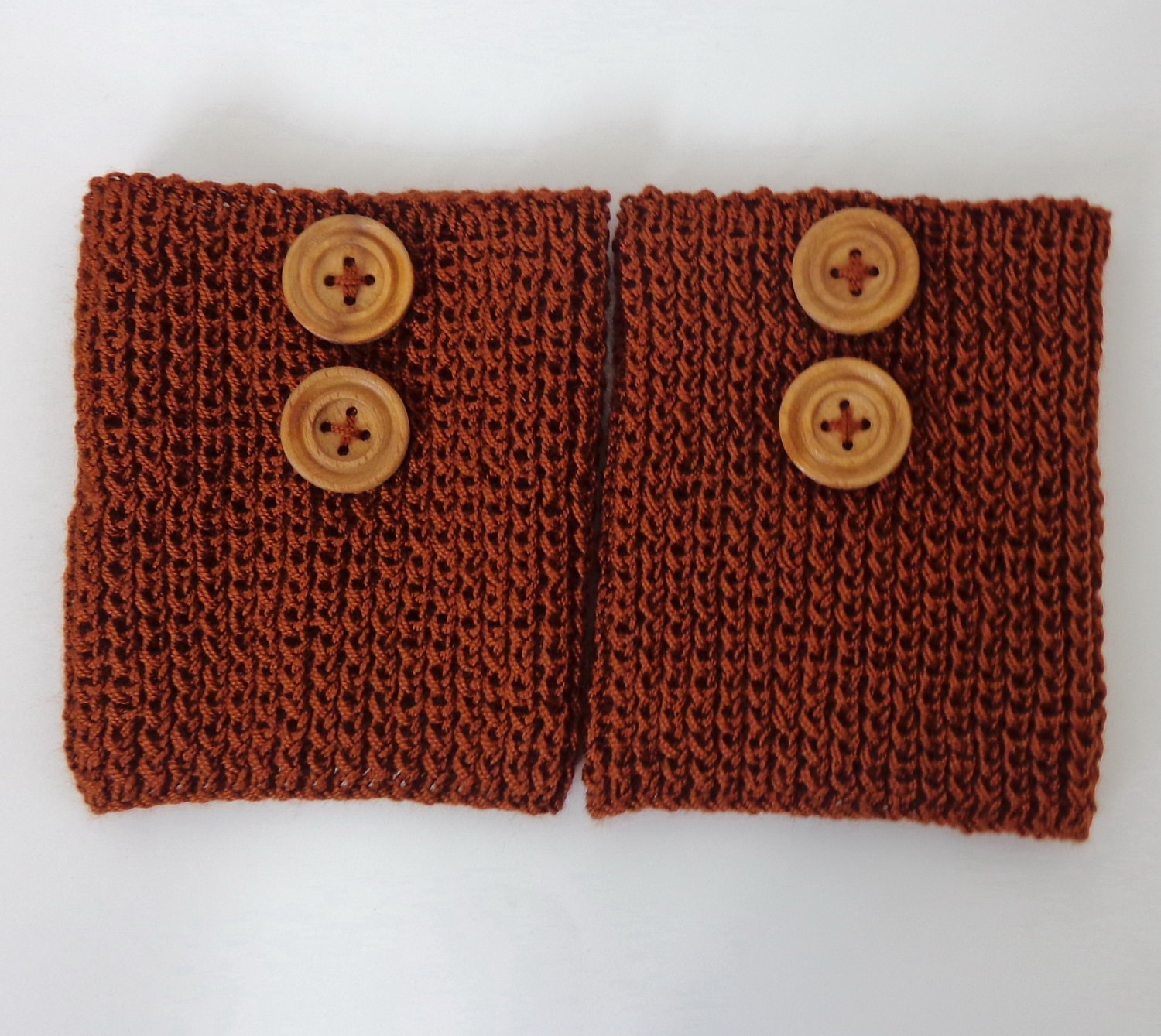 Brown Knitted Boot Cuffs With Wooden Button Boot Socks Boot Topper Leg