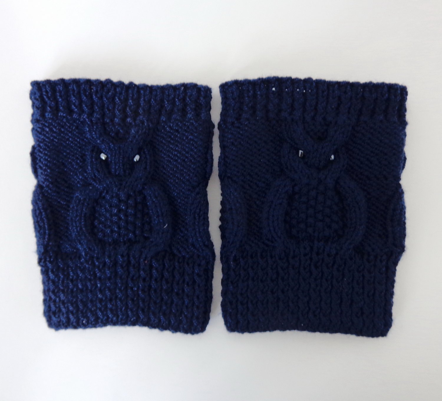 Knit Boot Cuffs Navy Blue OWL Boot Socks Boot Topper Leg