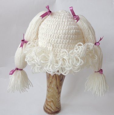 Cabbage Patch Kid Hat Inspired Crochet Wig Bunch Pigtail Style