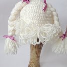 Cabbage Patch Kid Hat White Crochet Wig Braid Pigtail Style Newborn -3 months