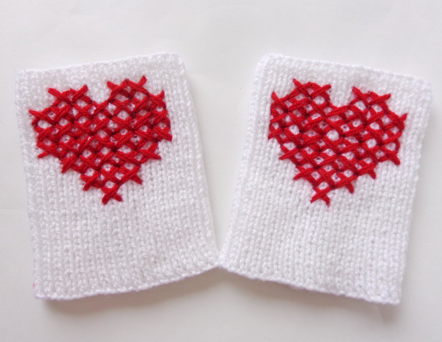 Cross-Stitch Valentine Knitted Boot Cuffs With Red Heart Socks Boot Topper Leg Black