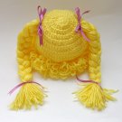 Cabbage Patch Kid Hat Yellow Crochet Wig Braid Pigtail Style Newborn -3 months