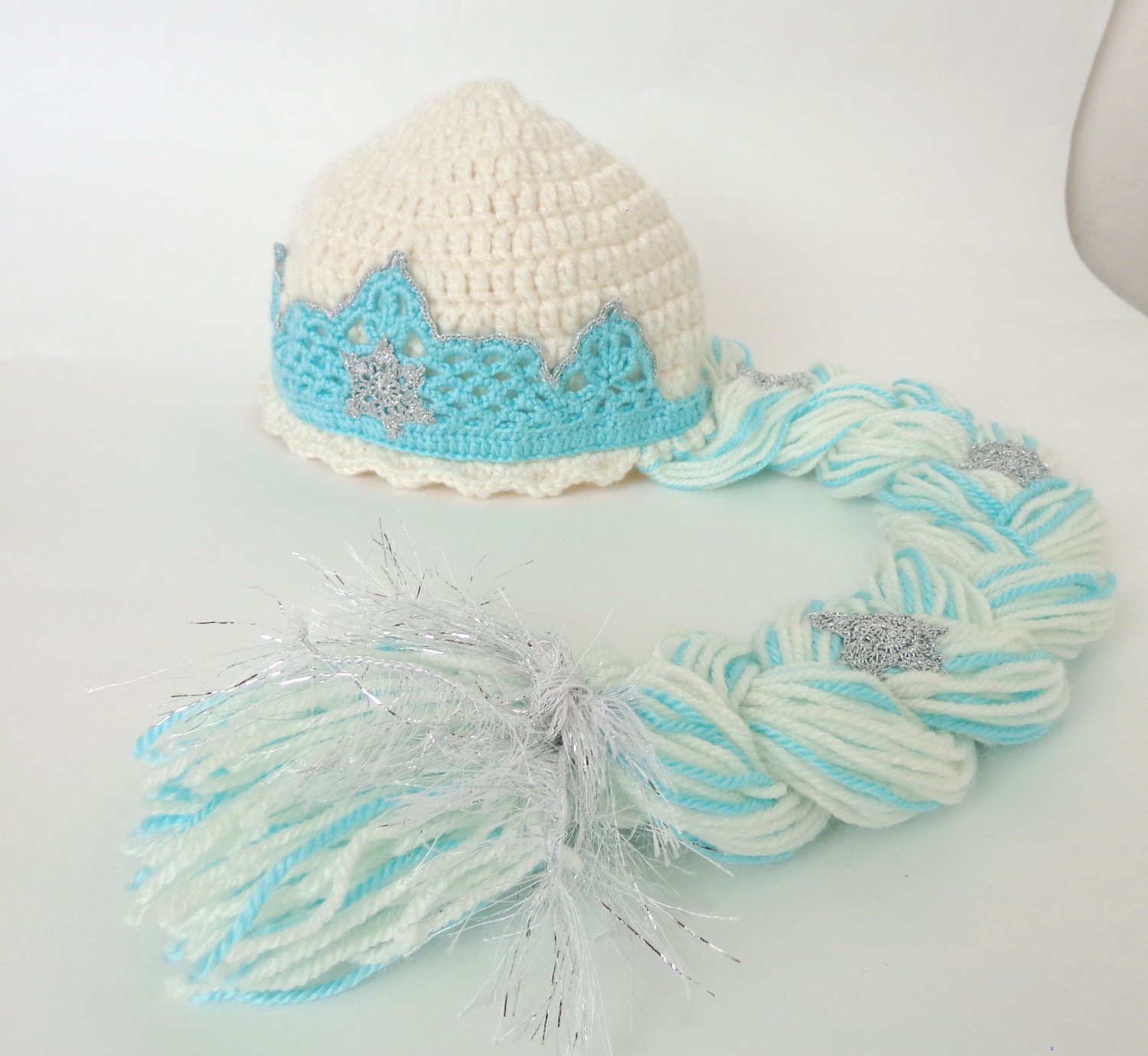 Elsa Frozen Crochet Hat With Crown - Disney Princess Queen Hat Crochet Wig - 3-6 months