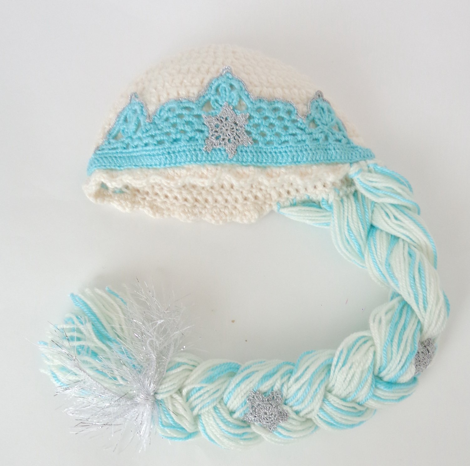 Elsa Frozen Crochet Hat With Crown - Disney Princess Queen Hat Crochet Wig - 3-10 years