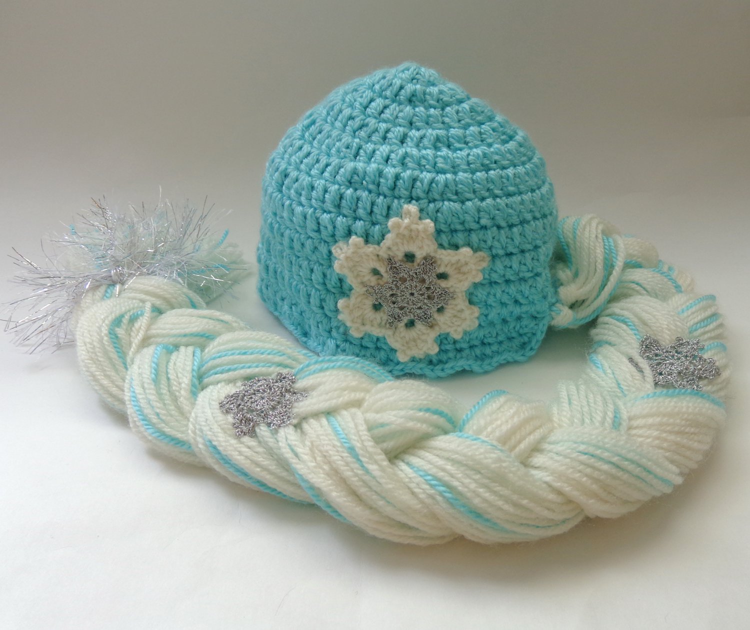 Elsa Frozen Crochet Hat With Snowflake Flower - Disney Princess Queen Hat Wig - 3-6 months