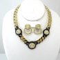 Gold & Black plated 3 Medallion Medusa Curb Choker & Earrings Set