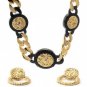 Gold & Black plated 3 Medallion Medusa Curb Choker & Earrings Set