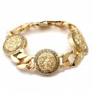 Gold Plated 3 Medallion Medusa Curb Link Bracelet