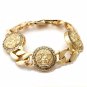 Gold Plated 3 Medallion Medusa Curb Link Bracelet