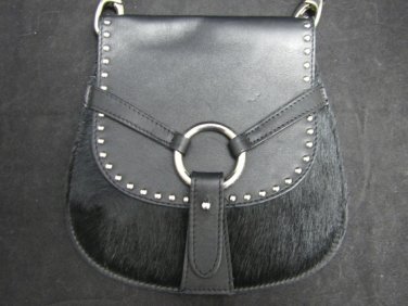 Bolliver Black Leather and Black Boar/Horse Sporran with Silver Rivets