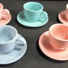 Contemporary Fiestaware - 5 Cups and Saucers in Rose, Periwinkle and Turquoise