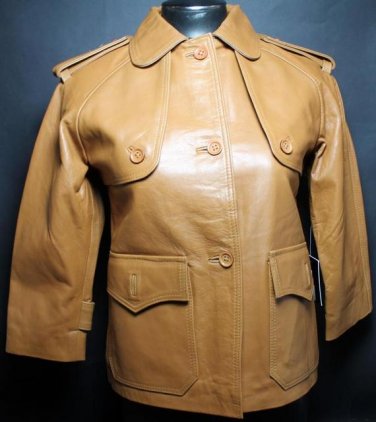 NWT Superior New York Cognac Tan Leather Button Down Jacket - Women's Size M