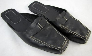 Black Chanel Leather Flat Slides Slipper Square Toe SZ  EU38.5/US8