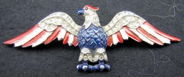 Crown Trifari WWII Eagle Brooch Pin Pave Rhinestones Enamel Bird Philippe