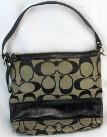 Authentic Coach Black Patent Leather Stripe Monogram Tote Bag