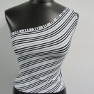 Burberry One-shoulder Tank Top White w/ Black and Blue Diagonal Stripes Size S