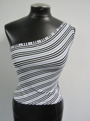 Burberry One-shoulder Tank Top White w/ Black and Blue Diagonal Stripes Size S