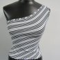 Burberry One-shoulder Tank Top White w/ Black and Blue Diagonal Stripes Size S