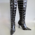 Hollywood Heels Moto Black Vinyl Studded Boots - New in box - Hot and Sexy Strip