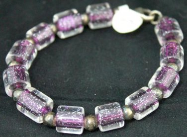 Handmade Purple Glass Bead Bracelet Sterling Silver Clasp